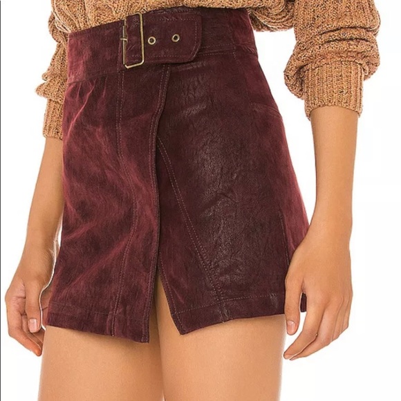 Free People Dresses & Skirts - FREE PEOPLE | Ari Faux Suede Leather Wrap Mini Skirt Wine Burgundy Red || XS NWT